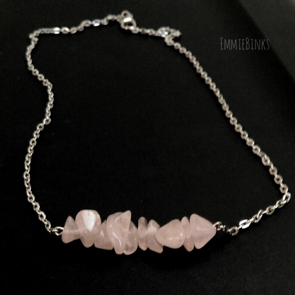 NWT Rose Quartz Bar Necklace, Rose Quartz Gemstone - Picture 2 of 7